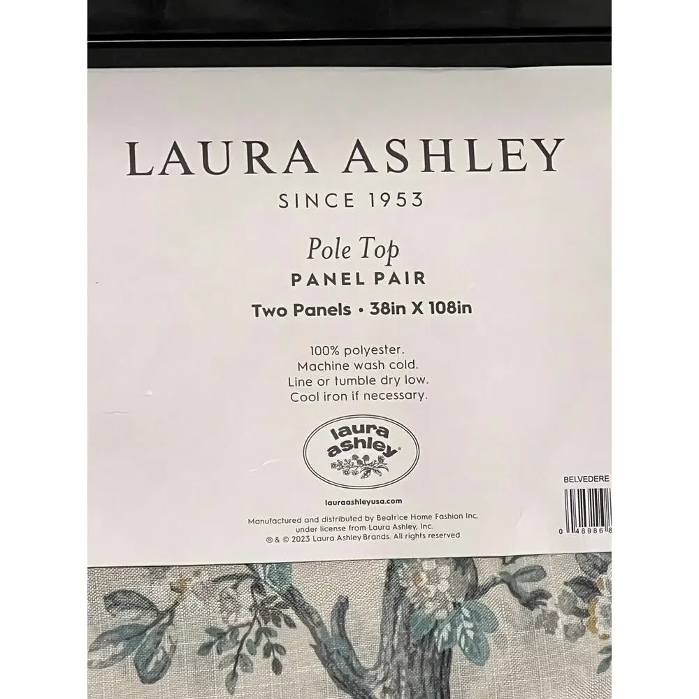 Laura Ashley Belvedere Peacock Curtains 2 Panels TURQUOISE BLUE 38”x 108”